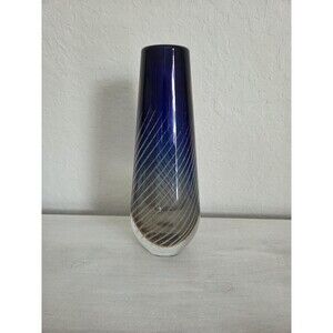 Vintage Czech Glass Škrdlovice Cobalt Blue & Amber Ombre Vase Ladislav Paleček